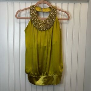 Body Language Pearl Beaded Halter Tank Chartreuse Sz Small Glam Summer